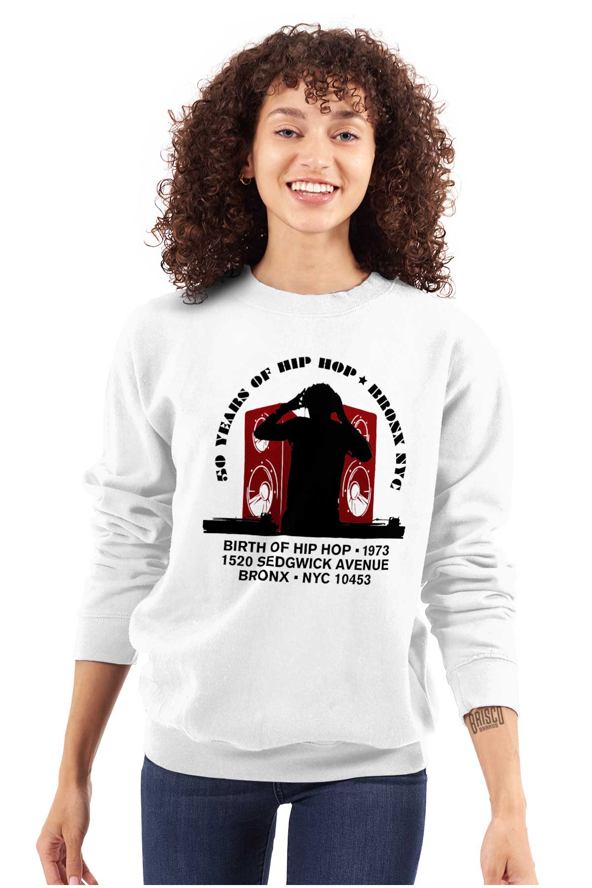 This image honors the birthplace of hip-hop and showcases its history, beats, and rhymes, representing the heart and soul of the culture showing a DJ and big speakers.