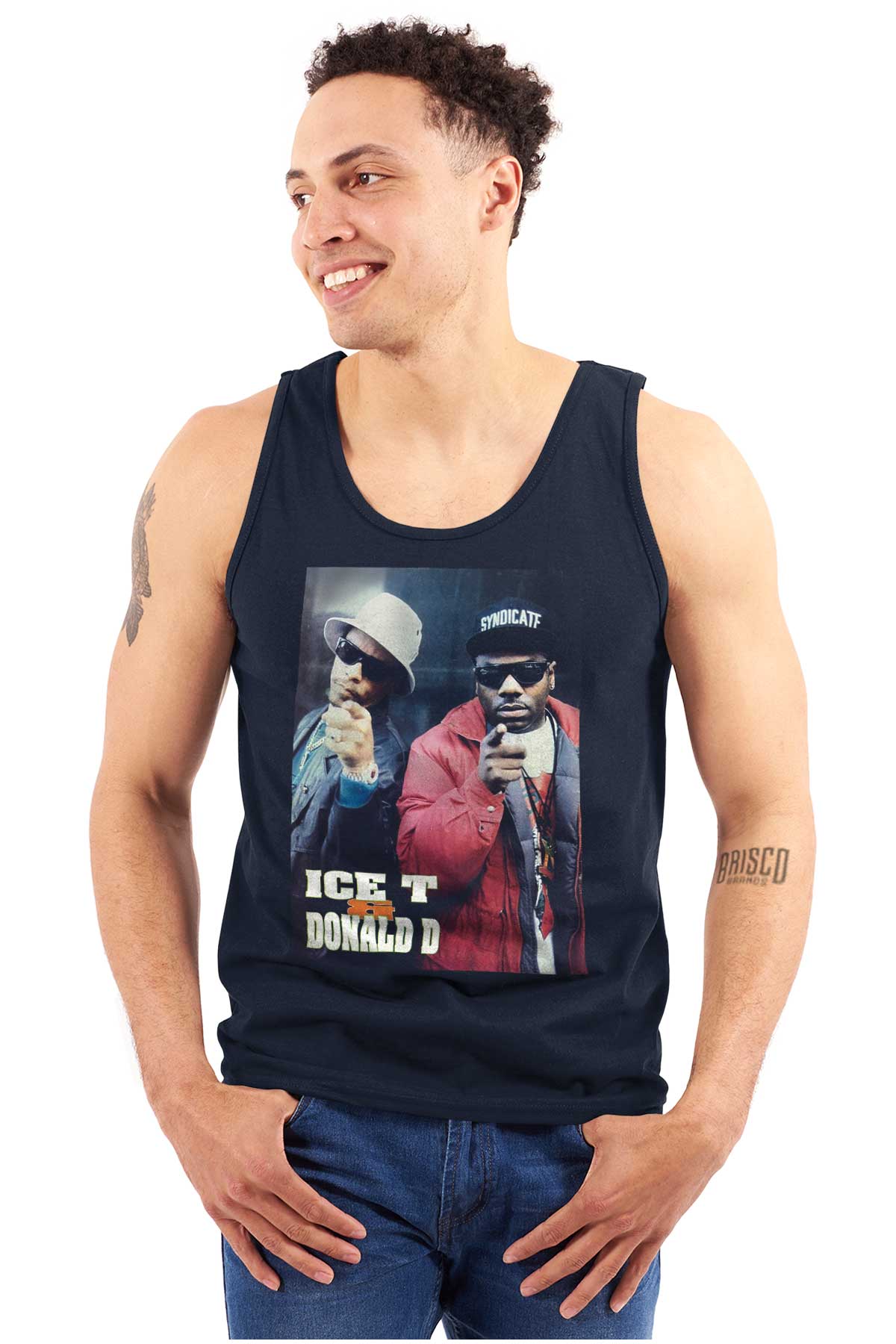 Two iconic hip-hop artists, ICE-T and Donald D, are depicted in this image wearing sunglasses and hats, symbolizing unity, strength, and determination.
