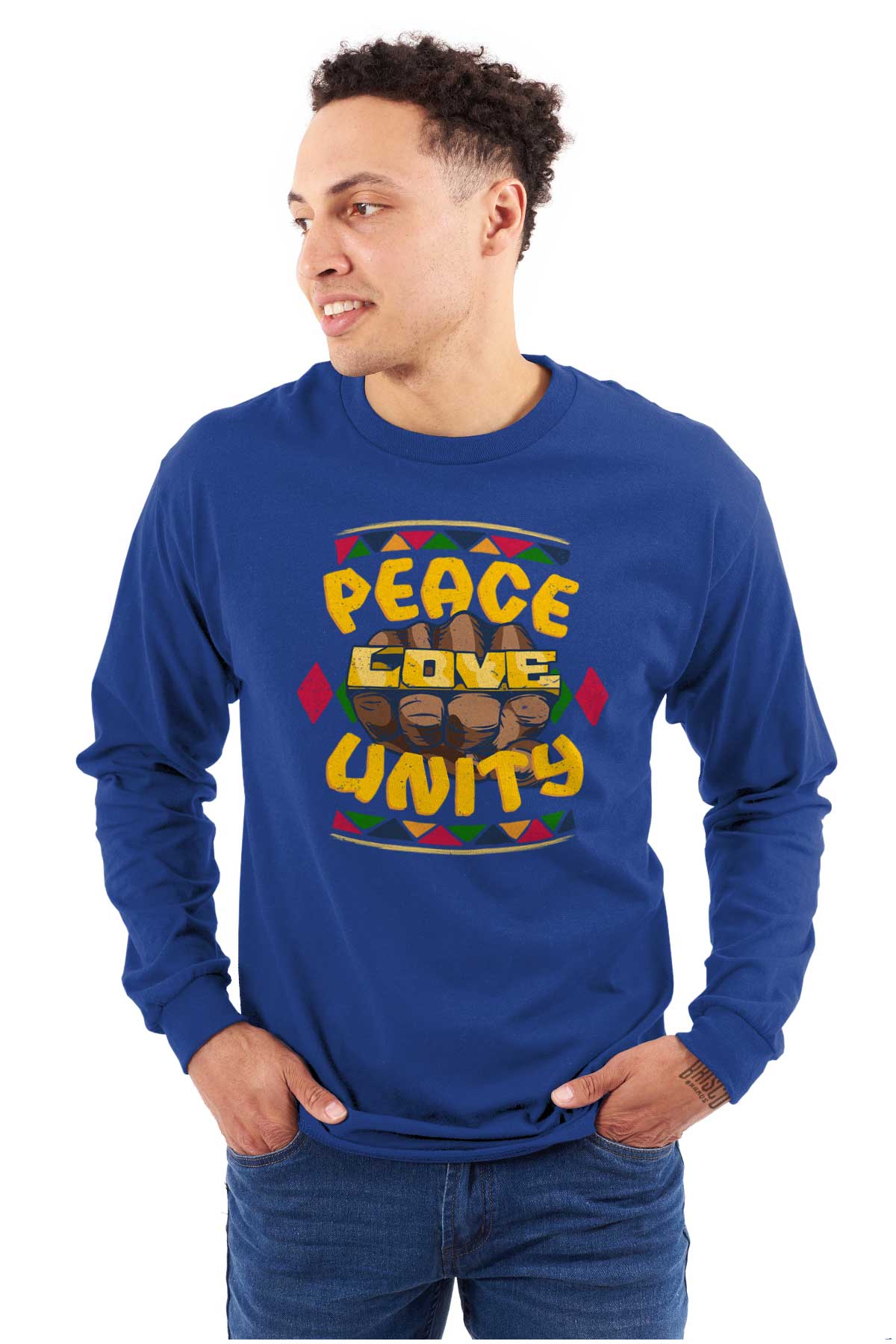 A lively fabric design with a Caribbean influence that embodies love, peace, and unity and promotes embracing love and unity in a world that needs it, symbolizing harmony and the vibrant vibes of hip-hop culture.
