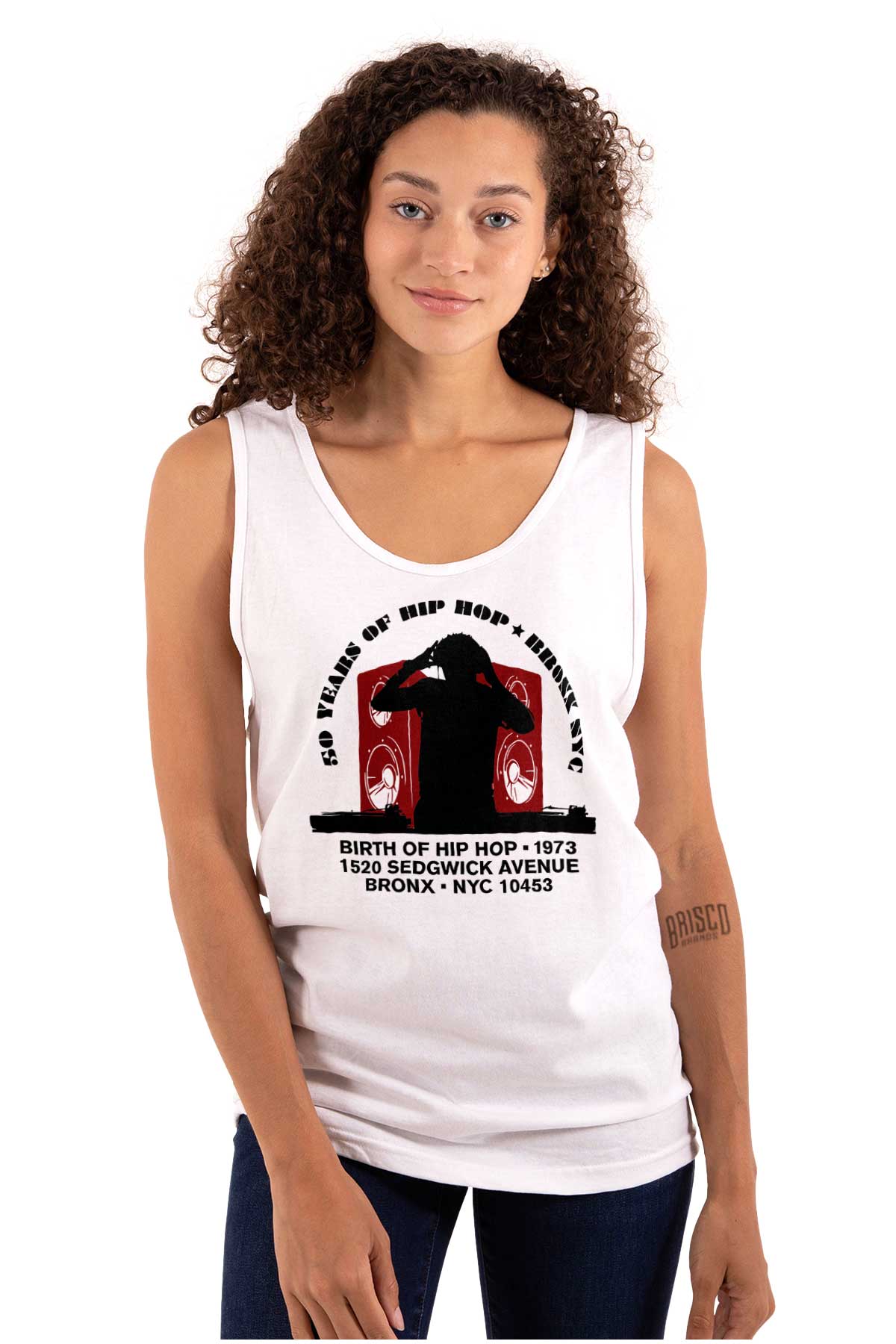 This image honors the birthplace of hip-hop and showcases its history, beats, and rhymes, representing the heart and soul of the culture showing a DJ and big speakers.