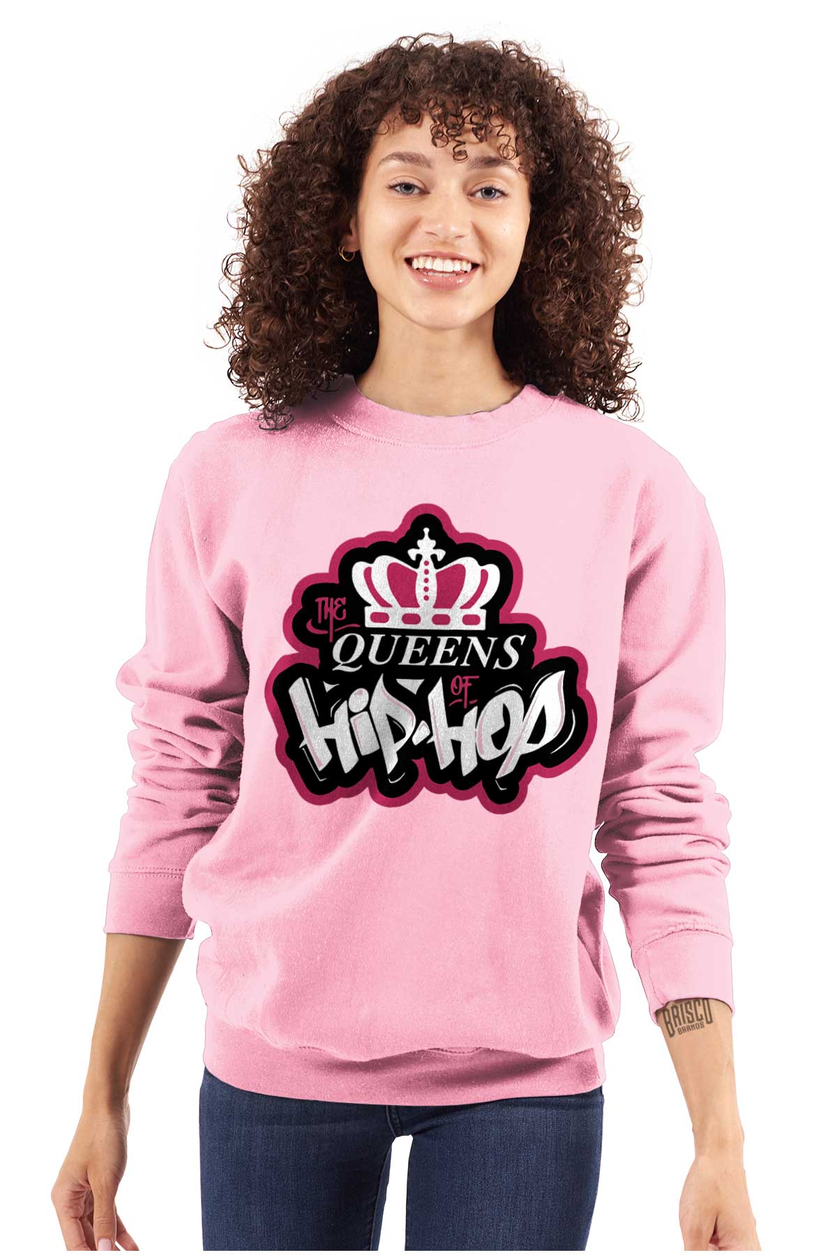 This streetwear design pays homage to influential female hip hop artists, with a graffiti-style logo of a crown in bold pink and white colors, symbolizing their confidence and vibrant energy.