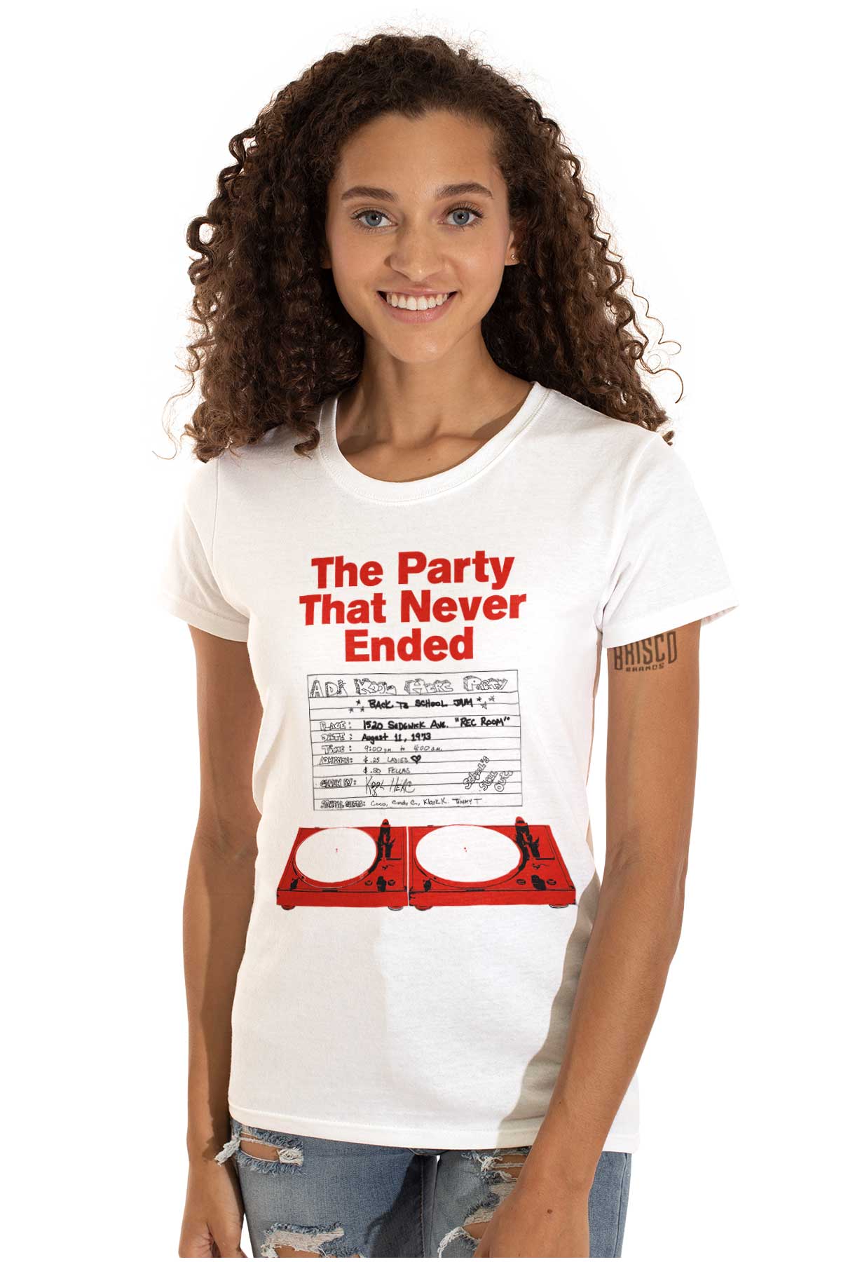 The image honors the founders of hip hop with a graffiti portrayal of a DJ booth and spinning discs, representing the lively and dynamic nature of the hip hop culture and DJ Herc's influential legacy.