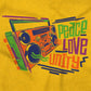 This artwork is a graffiti-style design with a boombox, symbolizing unity, peace, and love, bringing people together through music and reminding us of the power of positivity.
