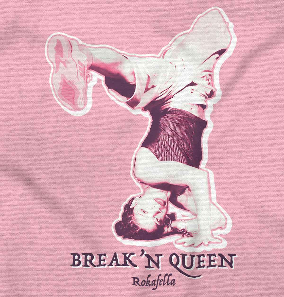 This image captures Ana Rokafella Garcia, a famous breakdancer, in a powerful pose on the dance floor, representing the energy and creativity of street dancing and honoring dance legends like Ana.