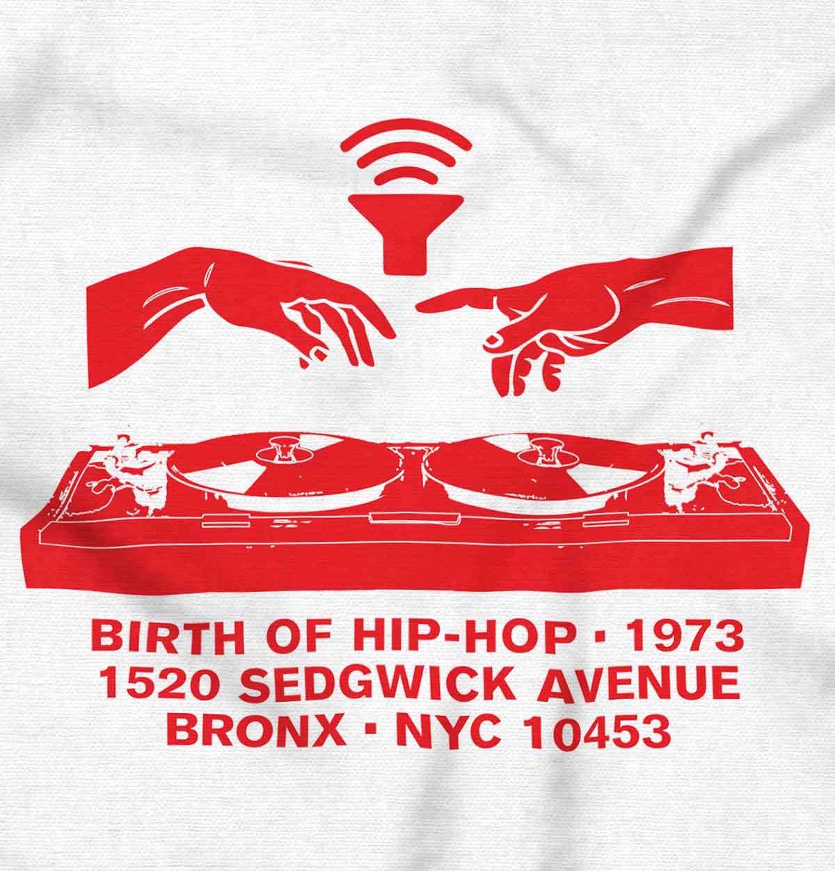 This design represents the birthplace of hip-hop in the Bronx, NYC in 1973, capturing its energy and culture, and serves as a symbol of our dedication and love for the genre.