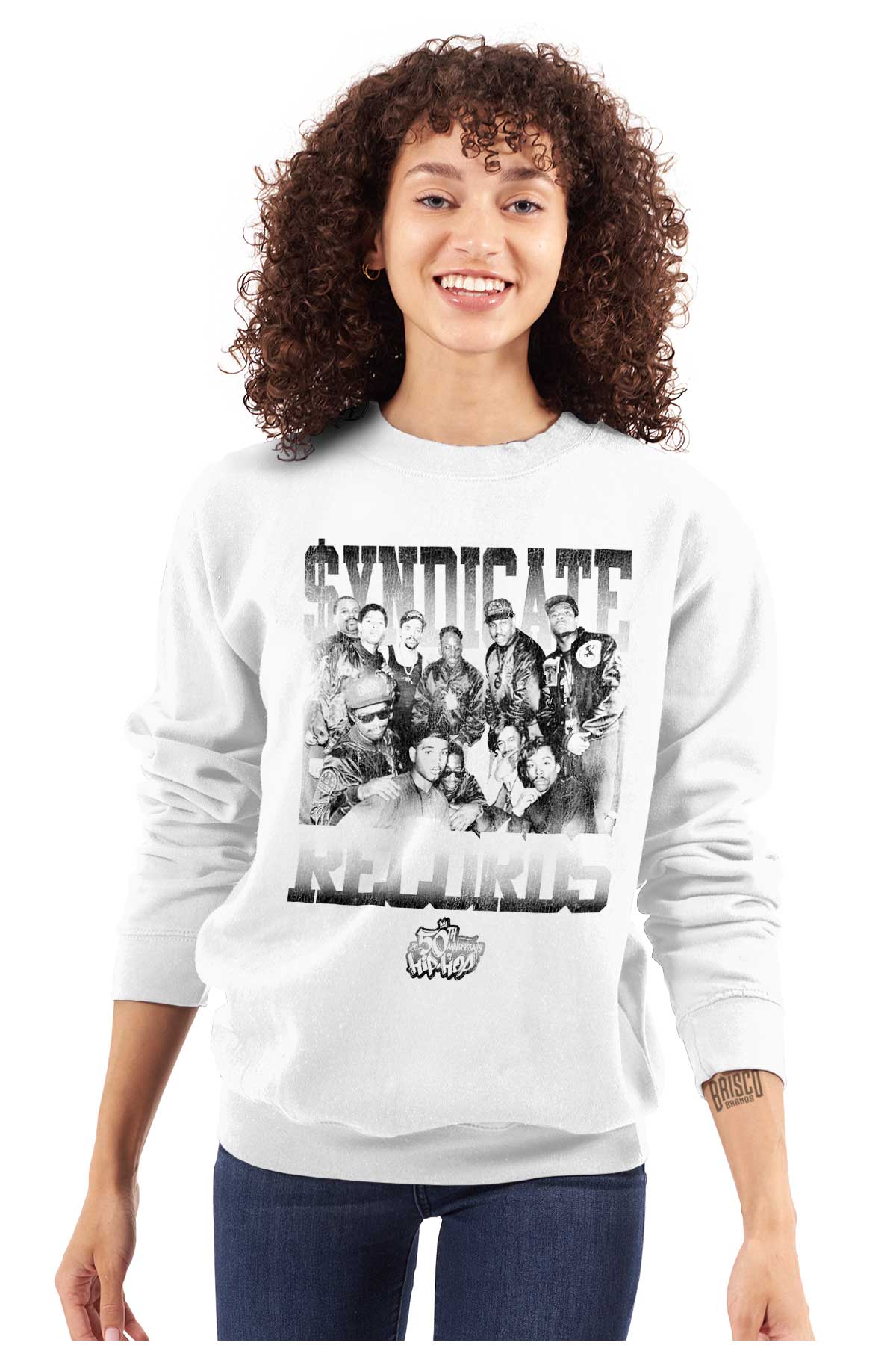 This picture features a black and white shirt with the 50th anniversary logo of Hip Hop, honoring its pioneers and the spirit of the culture.