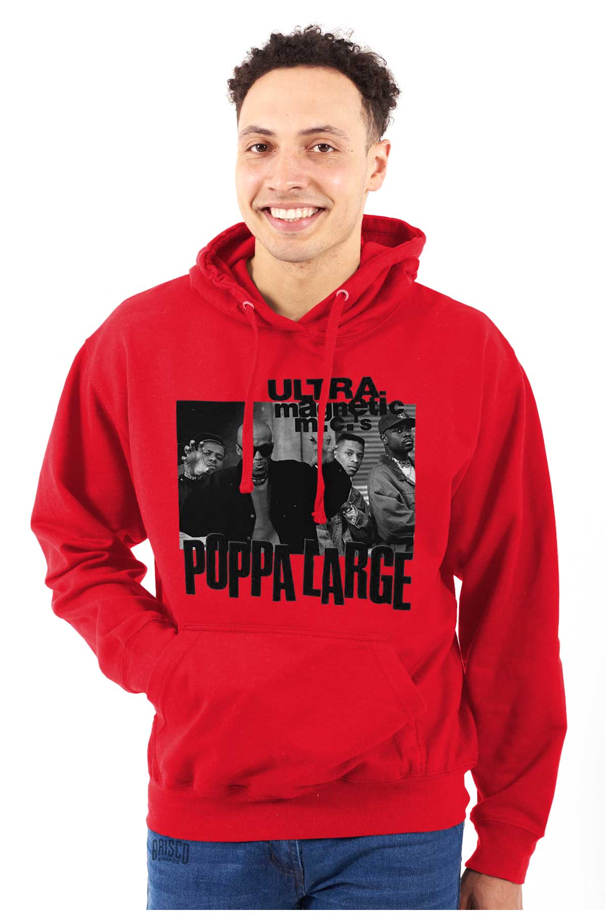 This image is a poster from the 90s hip-hop era featuring the iconic crew, Ultra Magnetic M.Cs. The design boldly showcases four influential figures with their names in the background.