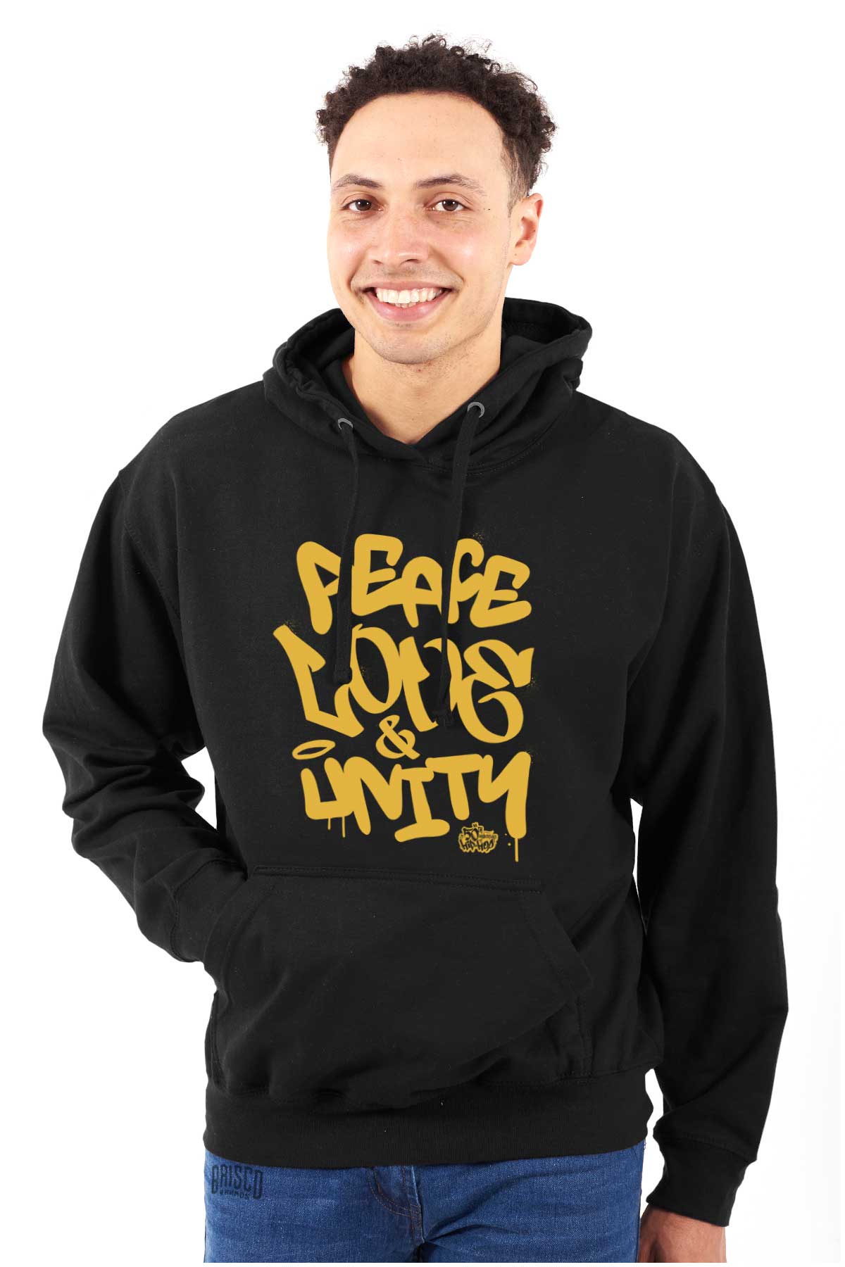 The image showcases a yellow graffiti art with a logo representing the 50th anniversary. It promotes peace, love, unity, and diversity in the city streets, carrying a message of positivity and embracing our history.