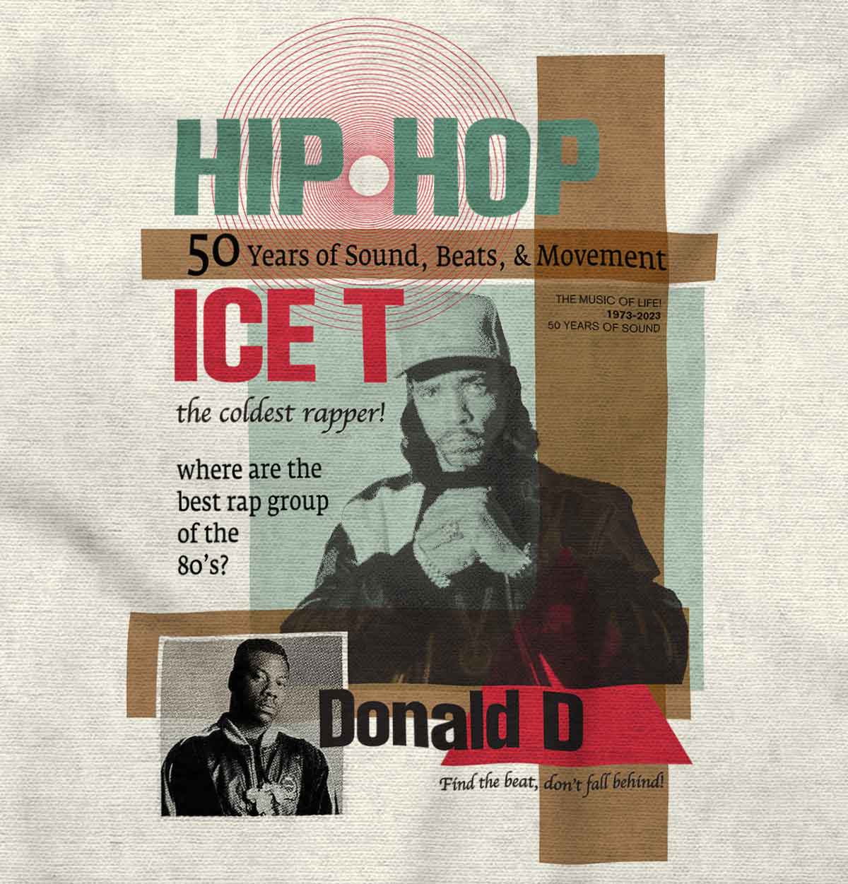 This image shows Ice T and Donald D, influential artists from the 80s Rhyme Syndicate group, help you find the rhythm.