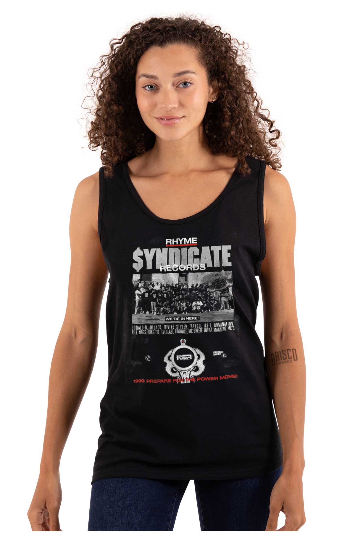 This image represents a design inspired by the 90s hip-hop era, with the logo of Rhyme Syndicate Records paying tribute to rap pioneers.