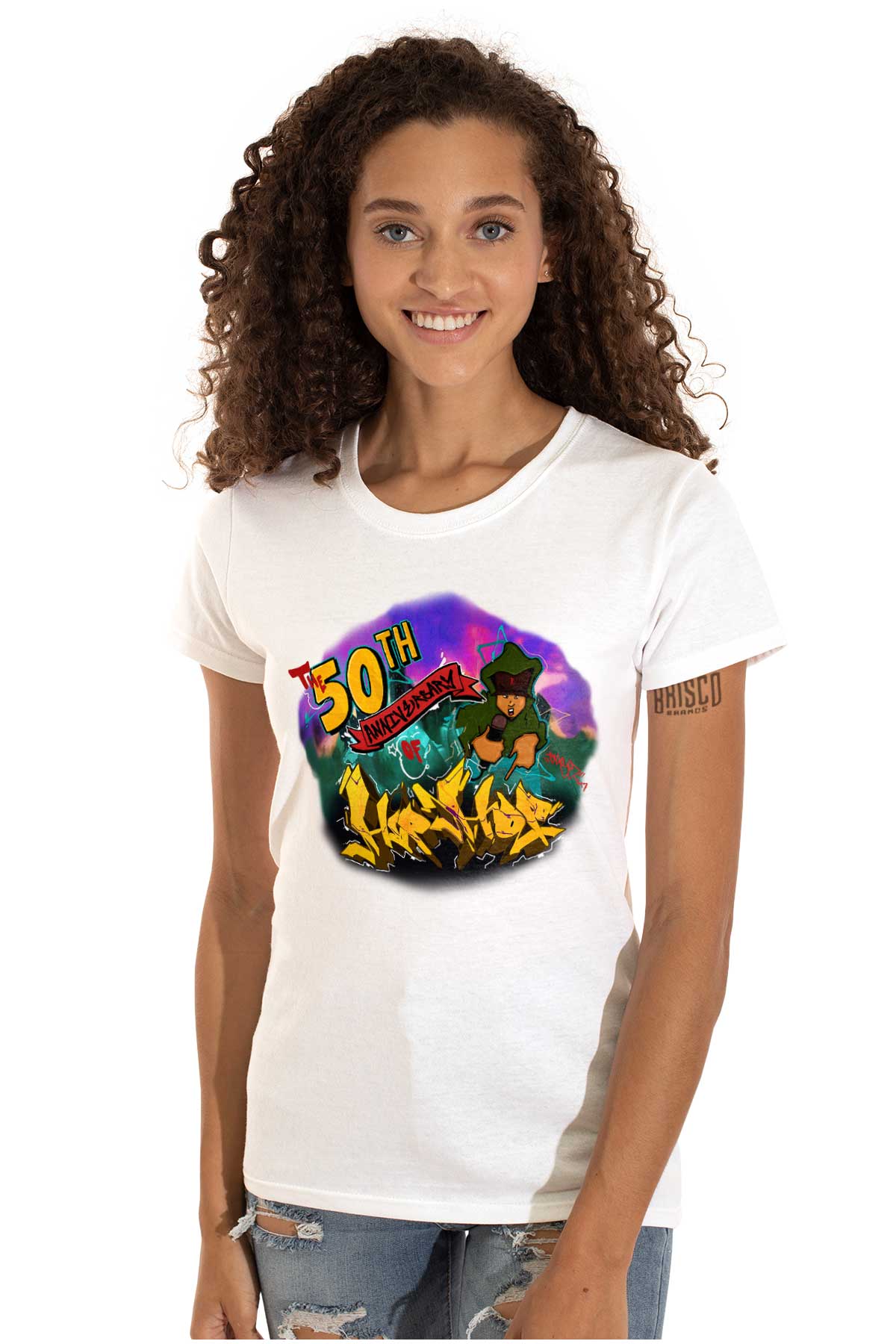 This colorful image celebrates the 50th anniversary of Hip Hop, displaying its energetic and creative essence with bold colors and passionate MCs.