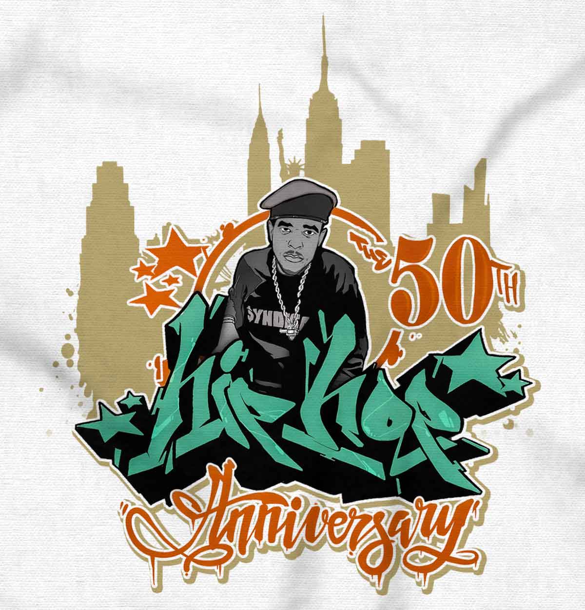 This image represents the essence of Hip Hop, with a cartoonish front shot of Ice-T. It is a tribute to the 50th anniversary of this influential movement. Join us in expressing your love and appreciation for Hip Hop.