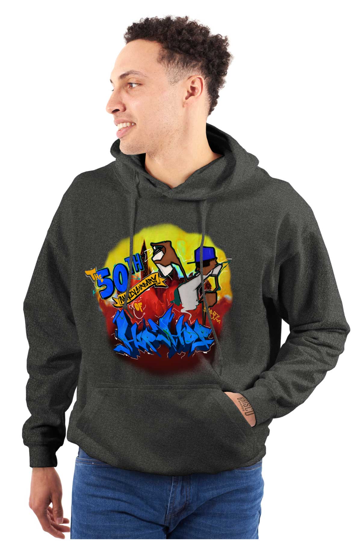 This vibrant graffiti art design commemorates 50 years of hip hop, capturing its history and energy, allowing you to carry the essence of hip hop with you.