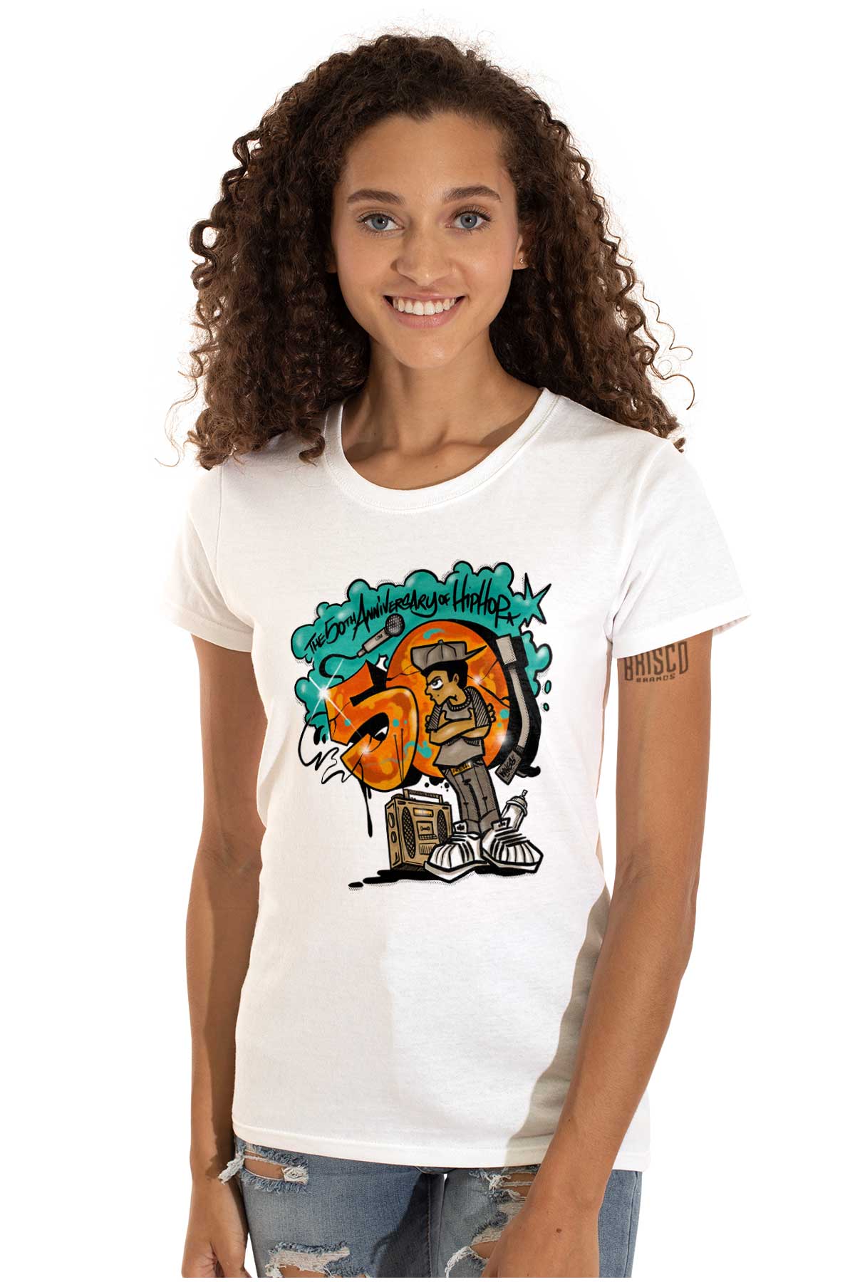 This graffiti art captures the essence of hip-hop culture with a cool figure and a nod to the 50th anniversary of hip hop. The vibrant colors of green and orange add a burst of flavor.