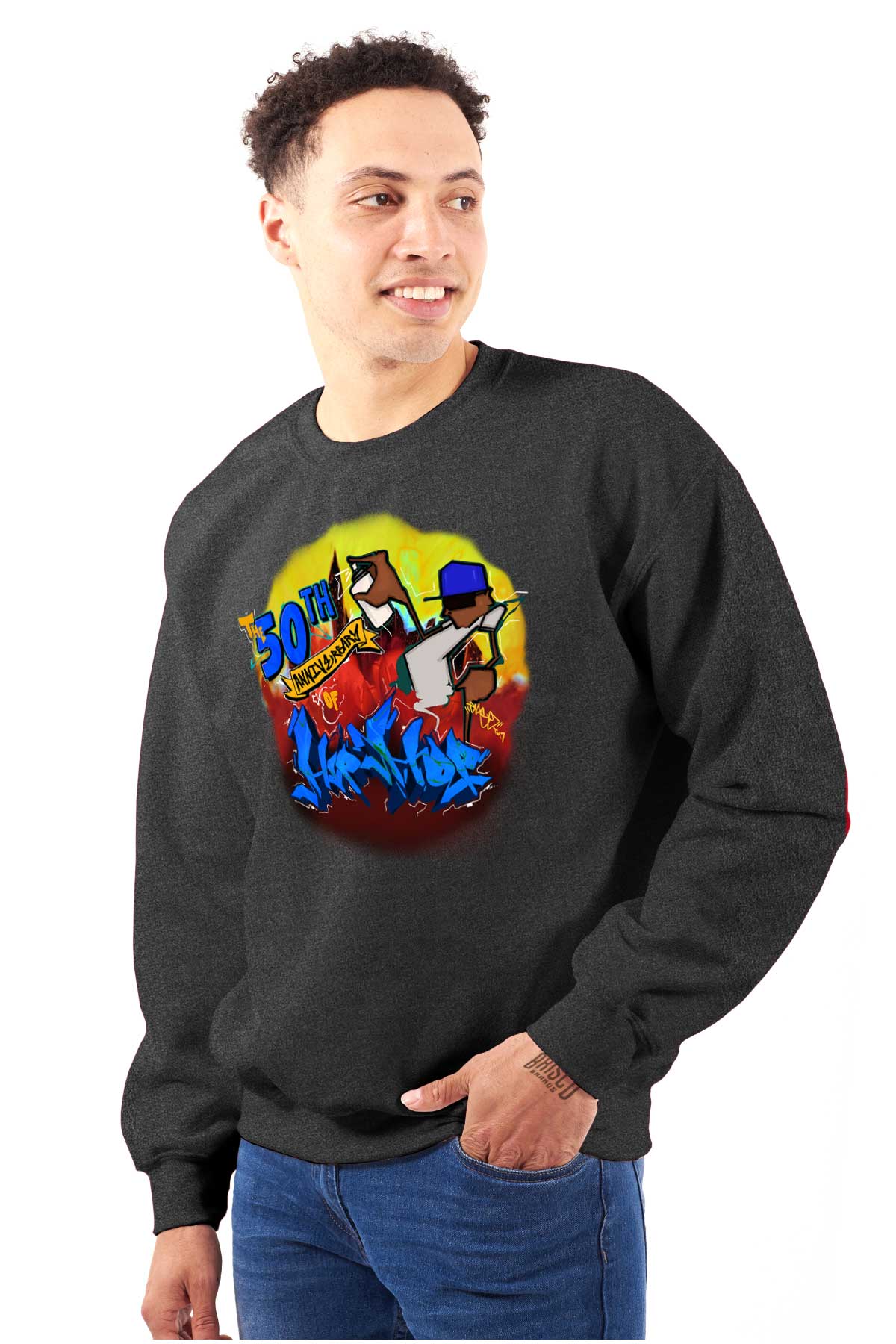 This vibrant graffiti art design commemorates 50 years of hip hop, capturing its history and energy, allowing you to carry the essence of hip hop with you.