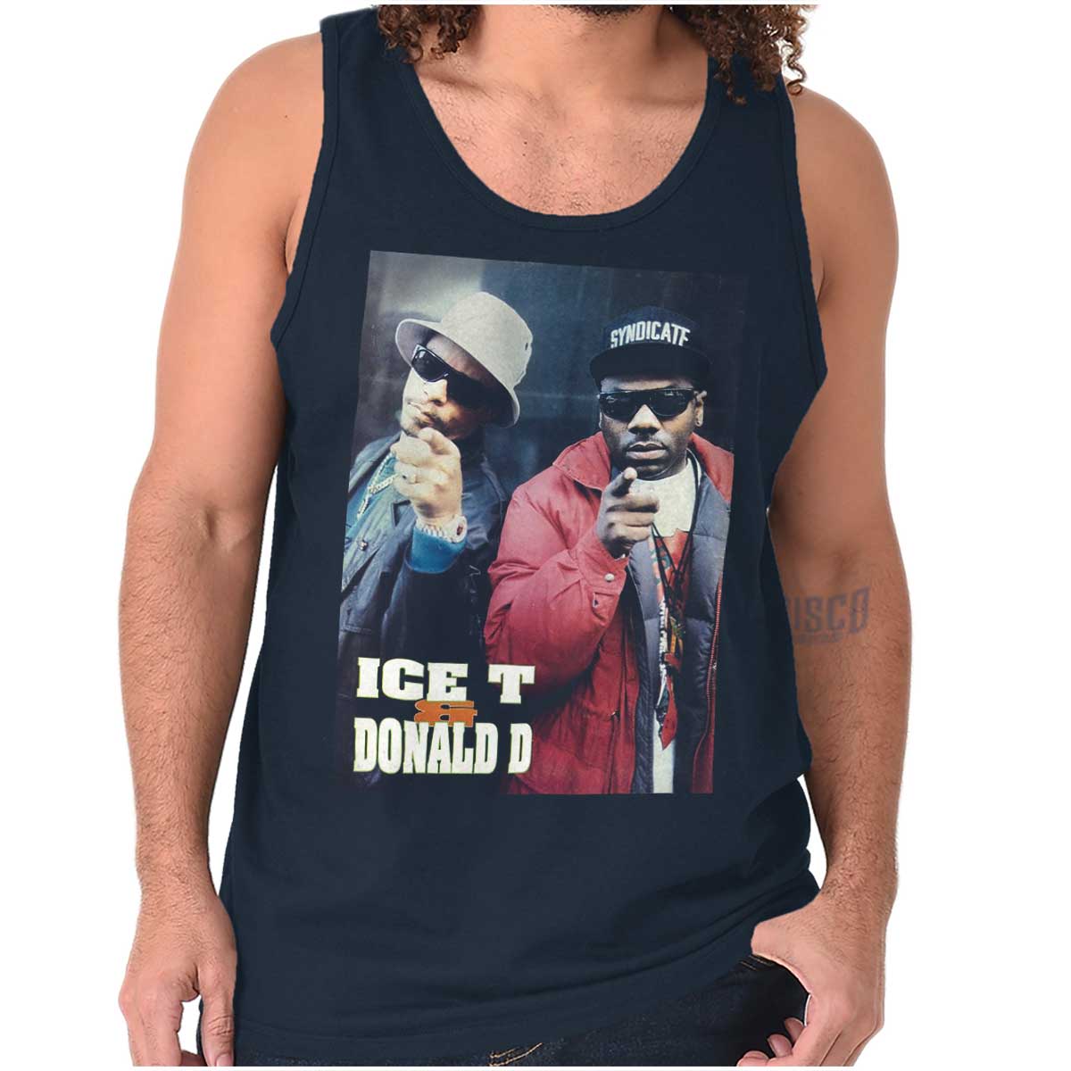 Two iconic hip-hop artists, ICE-T and Donald D, are depicted in this image wearing sunglasses and hats, symbolizing unity, strength, and determination.
