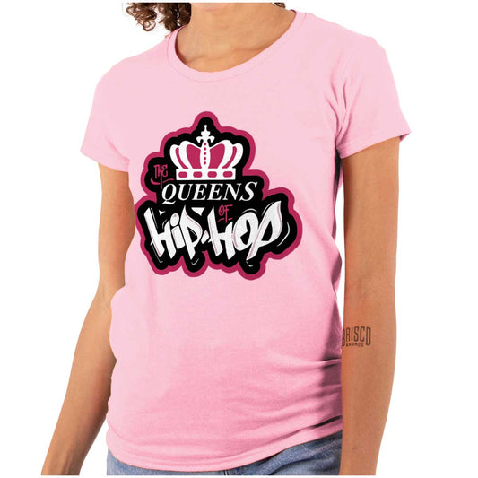 This streetwear design pays homage to influential female hip hop artists, with a graffiti-style logo of a crown in bold pink and white colors, symbolizing their confidence and vibrant energy.