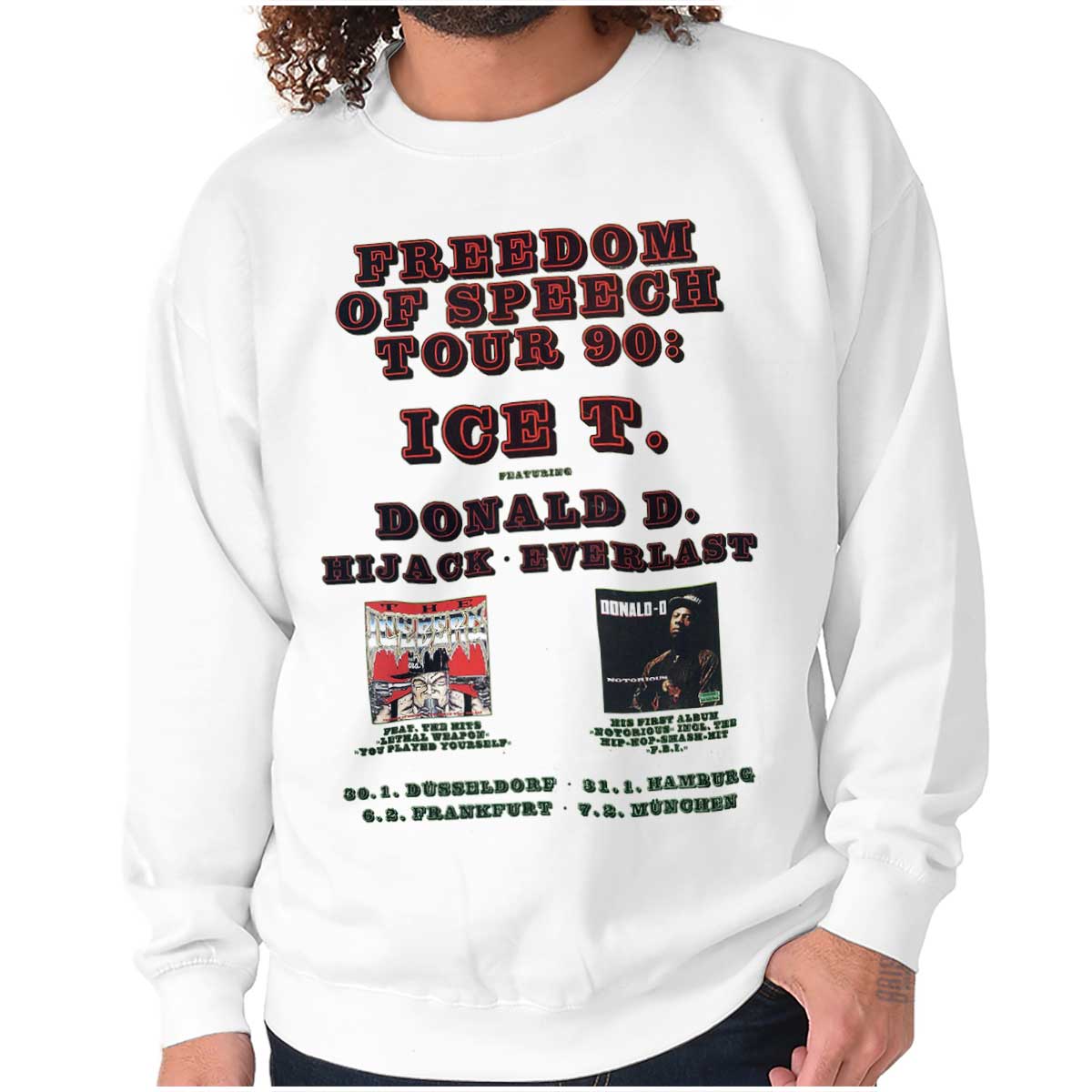 This shirt is a souvenir from a memorable tour featuring Ice-T and Donald-D. It allows you to feel the energy and vibe of their legendary hip-hop experience. It's not just clothing, it's a piece of hip-hop history.