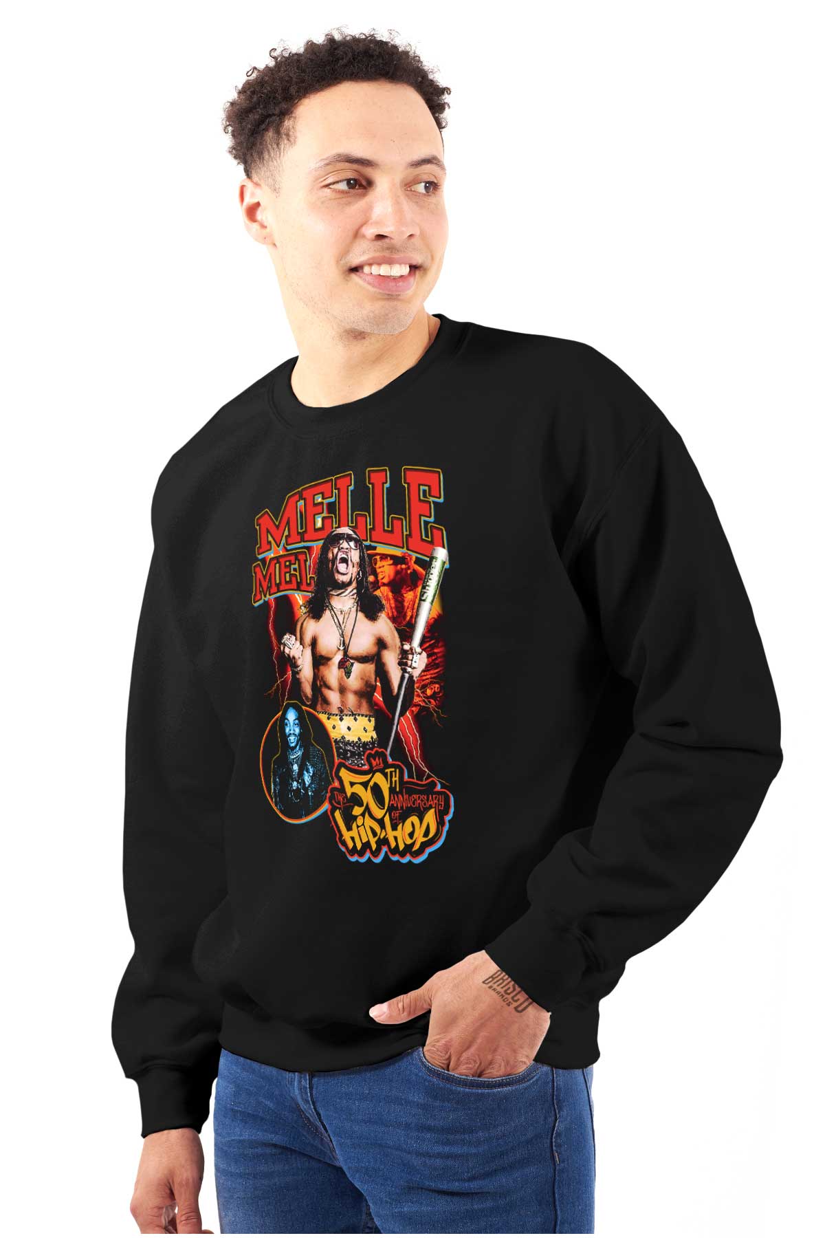 The Melle Mel design represents the influential and powerful figure who started hip hop, reminding us that it's a cultural movement that can't be confined, symbolizing the genre's strength and essence as we celebrate its 50th anniversary.