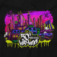 This image represents the lively streets of NYC, where hip hop originated, through towering skyscrapers, boomboxes, and vibrant colors, celebrating hip-hop's 50th anniversary.