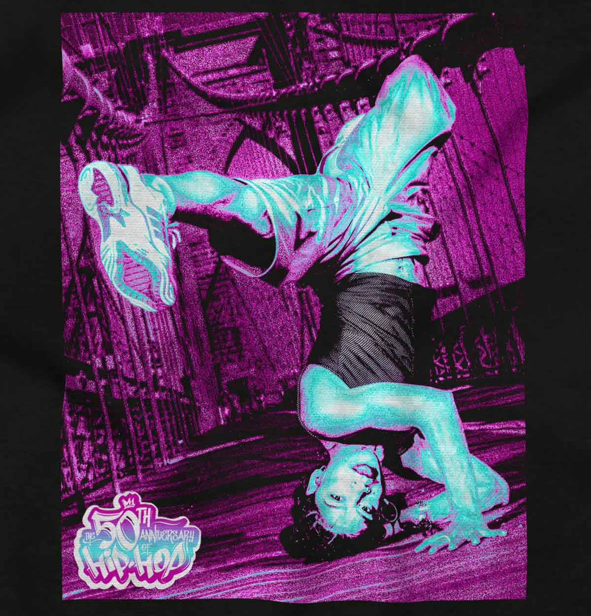 This design shows Ana Garcia Rokafella in a break dance move.