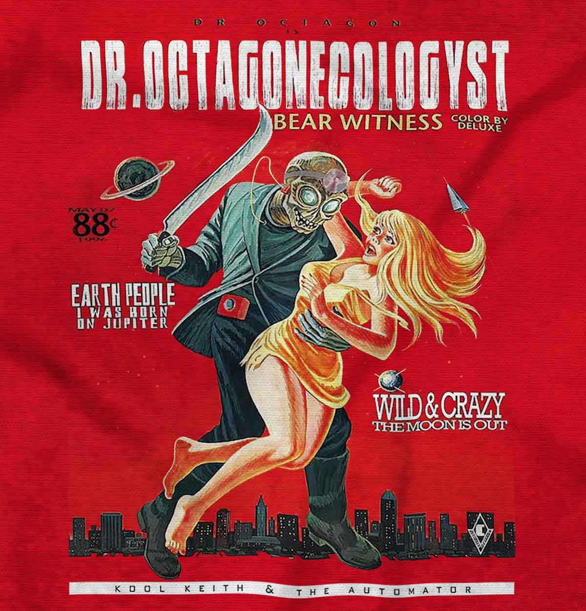 This shirt pays homage to Dr. Octagon, a game-changing hip-hop project by Kool Keith and Dan The Automator. It offers a unique and authentic alternative image of Dr. Octagon signifying mainstream rap, showcasing their innovative and free-spirited approach.