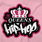 This streetwear design pays homage to influential female hip hop artists, with a graffiti-style logo of a crown in bold pink and white colors, symbolizing their confidence and vibrant energy.