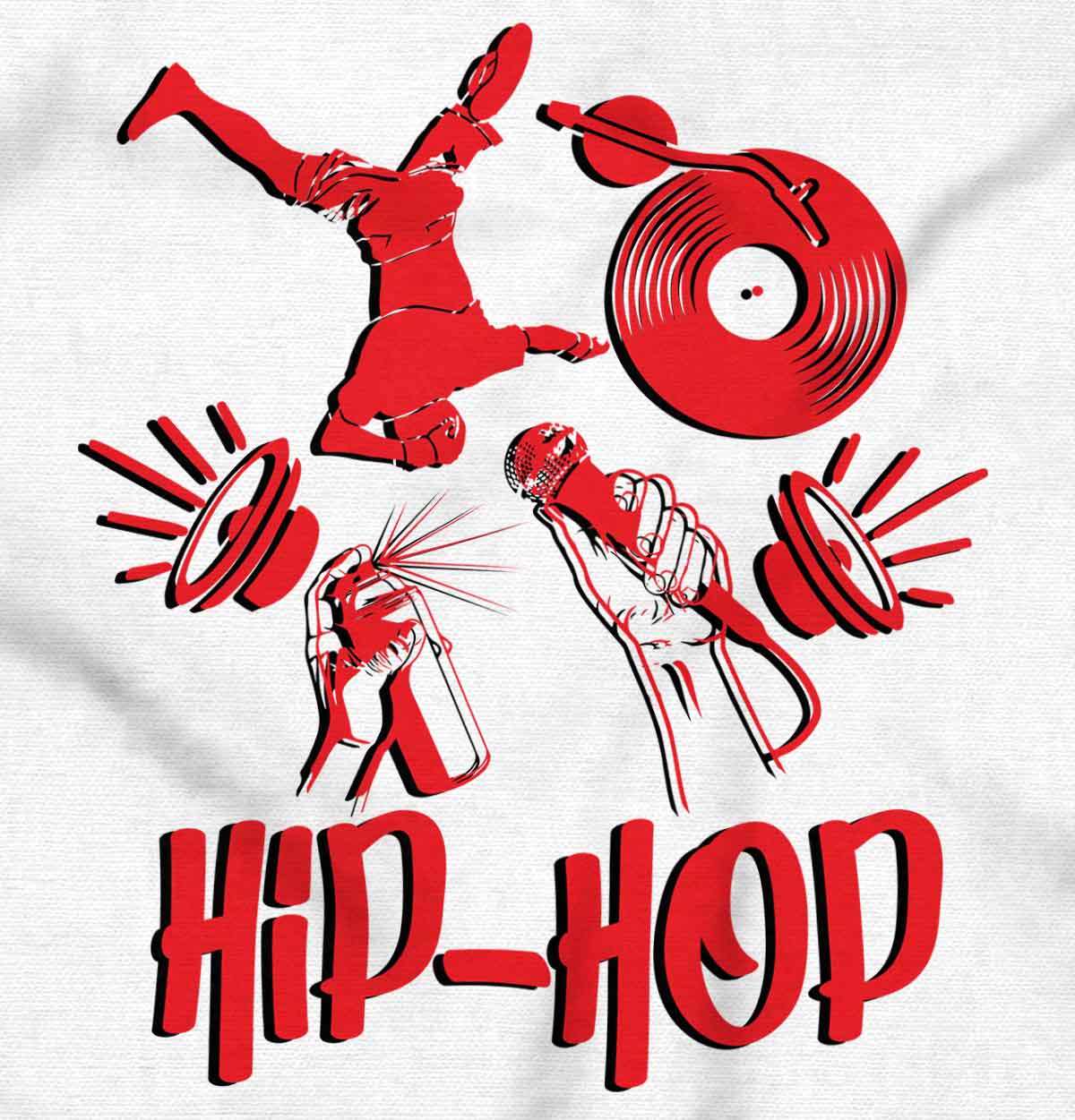 This artwork represents the essence and history of hip-hop culture through visual symbols and a dignified vibe.