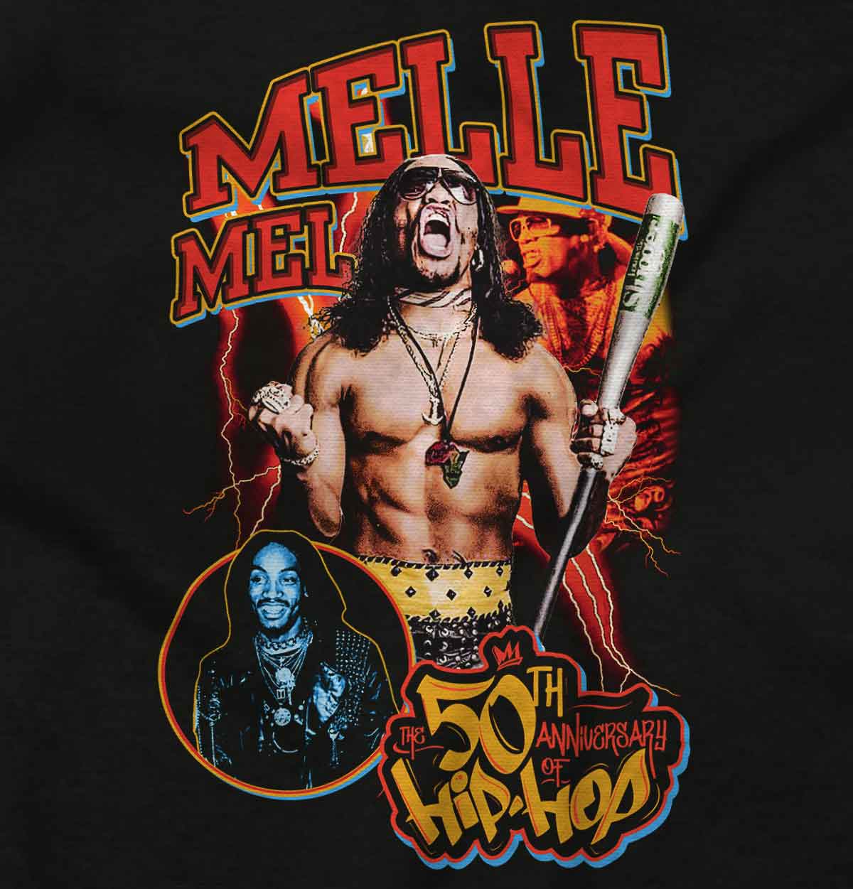 The Melle Mel design represents the influential and powerful figure who started hip hop, reminding us that it's a cultural movement that can't be confined, symbolizing the genre's strength and essence as we celebrate its 50th anniversary.