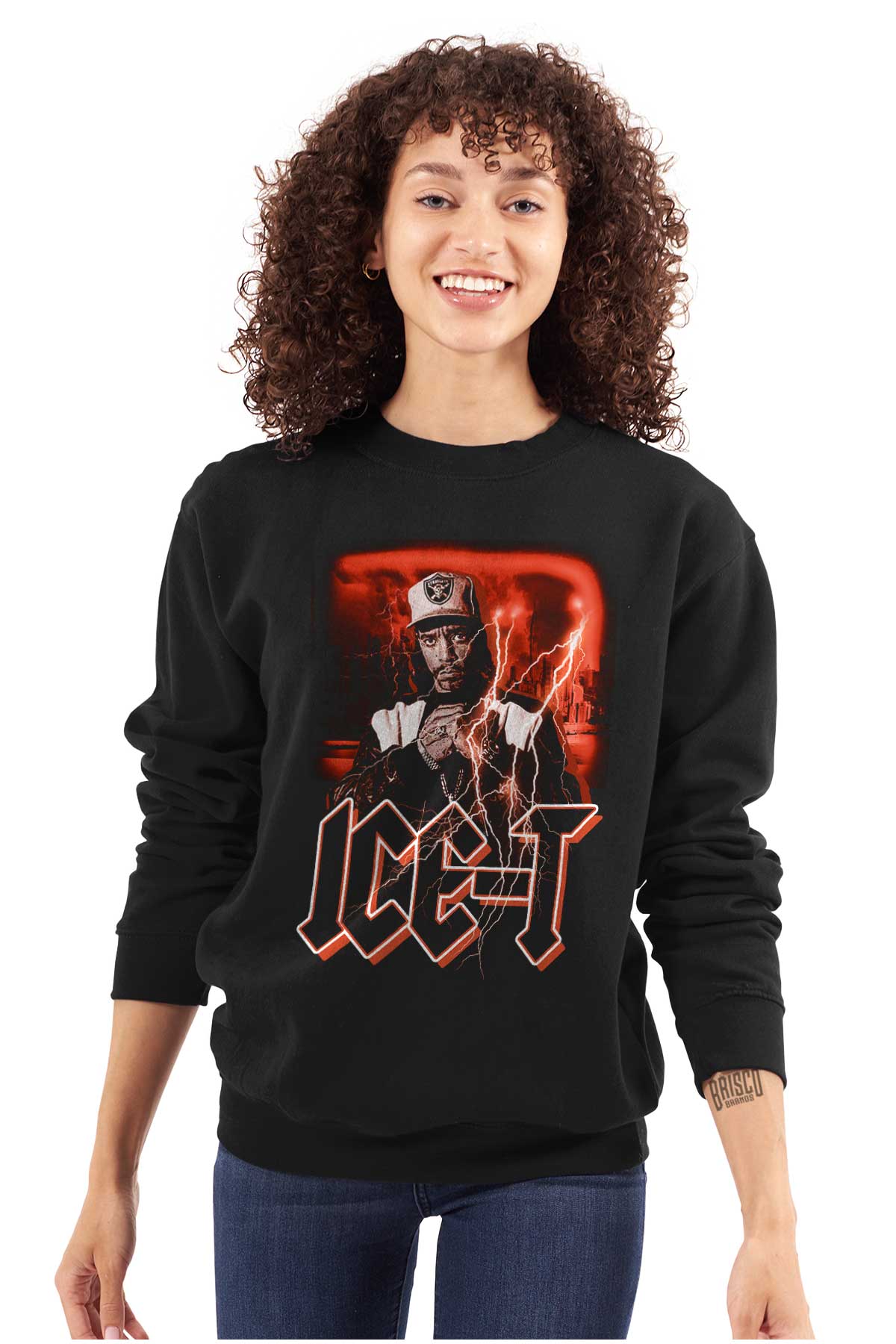 This image shows a graffiti-style picture of ICE-T with red skies and storms, representing rebellion and the enduring spirit of hip-hop, so embrace the vibe and let your style shine with this cool piece.