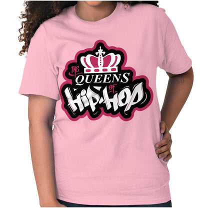 This streetwear design pays homage to influential female hip hop artists, with a graffiti-style logo of a crown in bold pink and white colors, symbolizing their confidence and vibrant energy.