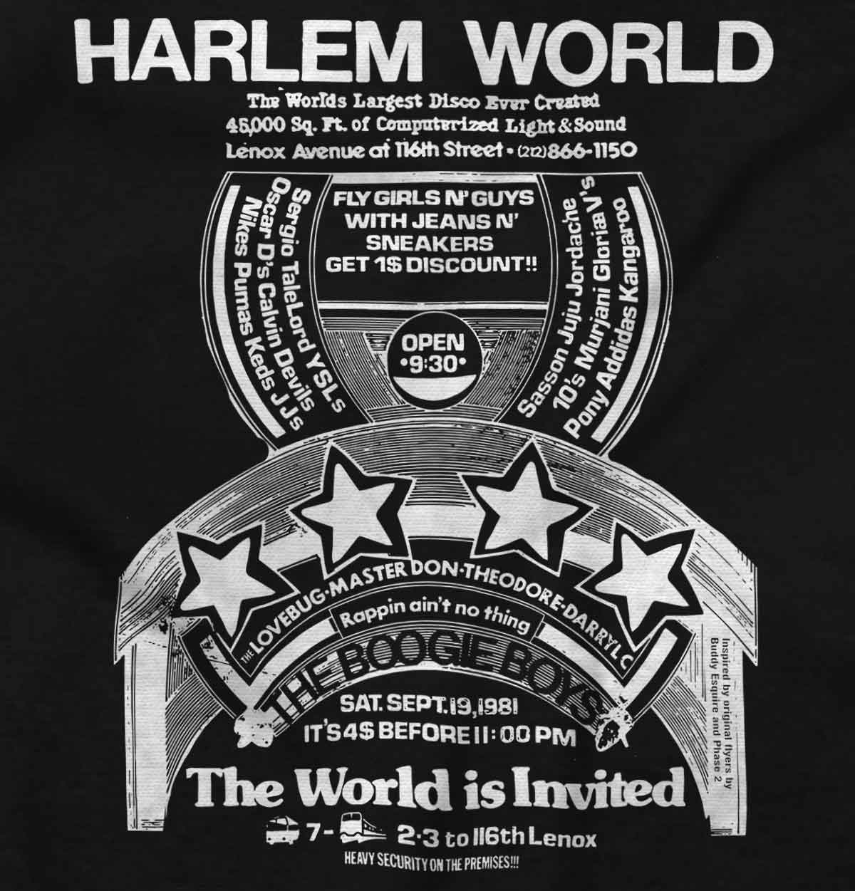 A black-and-white graphic showing the influence of rap's golden era in Harlem, the birthplace of hip-hop.