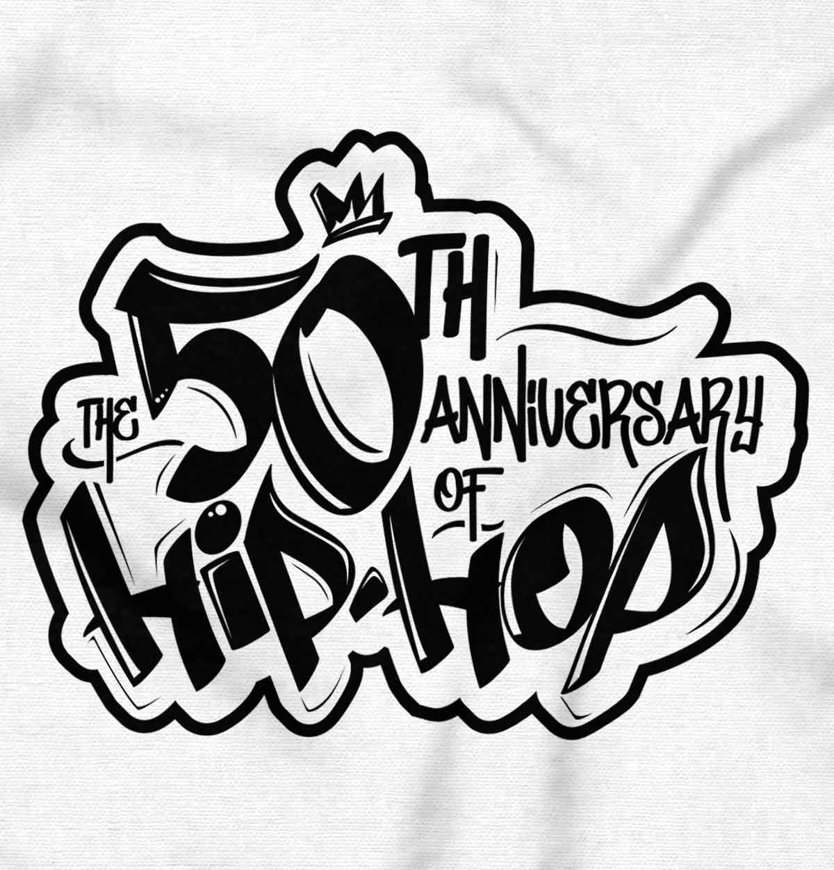 This image symbolizes the history and influence of hip-hop culture, with Ice T and his crew representing its foundation, and the 50th anniversary logo adding importance, celebrating the genre's past, present, and future.