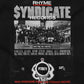 This image represents a design inspired by the 90s hip-hop era, with the logo of Rhyme Syndicate Records paying tribute to rap pioneers.