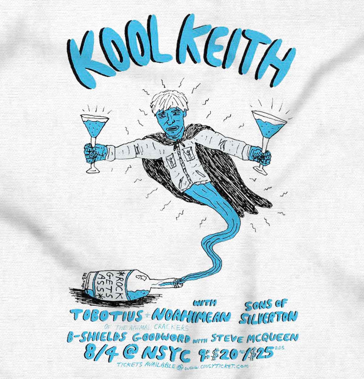 This picture shows Kool Keith, in the form of a genie, a famous Hip-Hop artist who brings happiness and the magic of music.