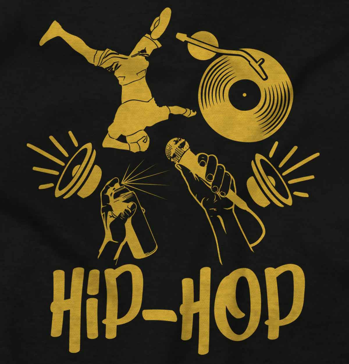 This artwork represents the essence and history of hip-hop culture through visual symbols and a dignified vibe.