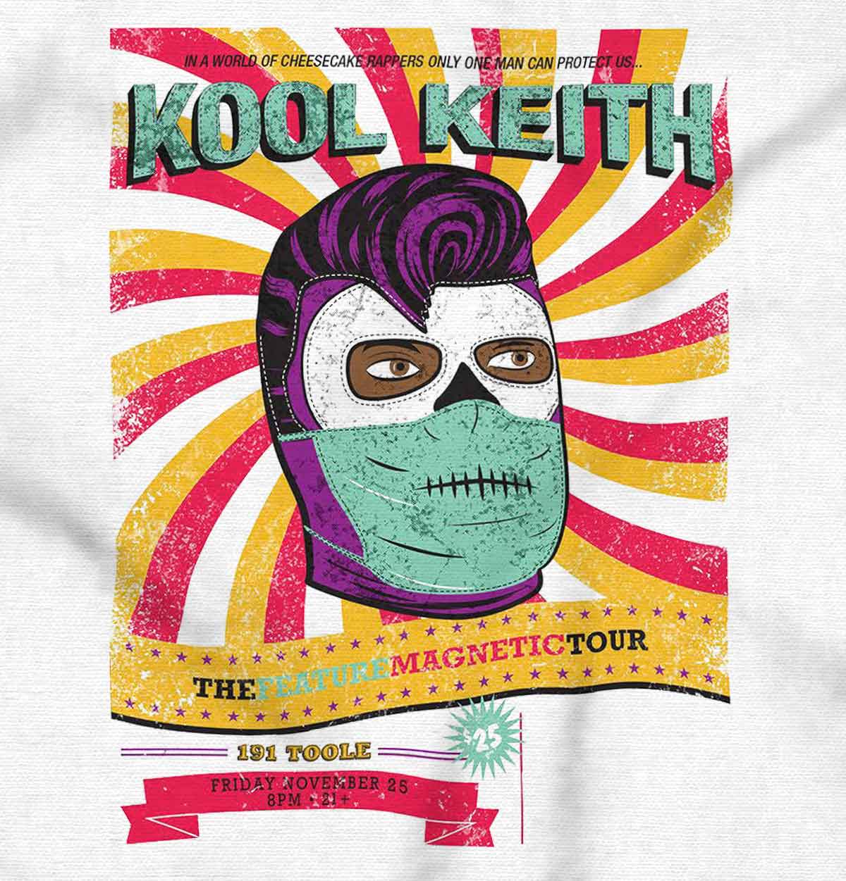 This image shows a Kool Keith Mask is a cool and unique accessory inspired by the Doctor, perfect for staying protected and fashionable during Kool Keith's "The Feature Magnetic Tour."