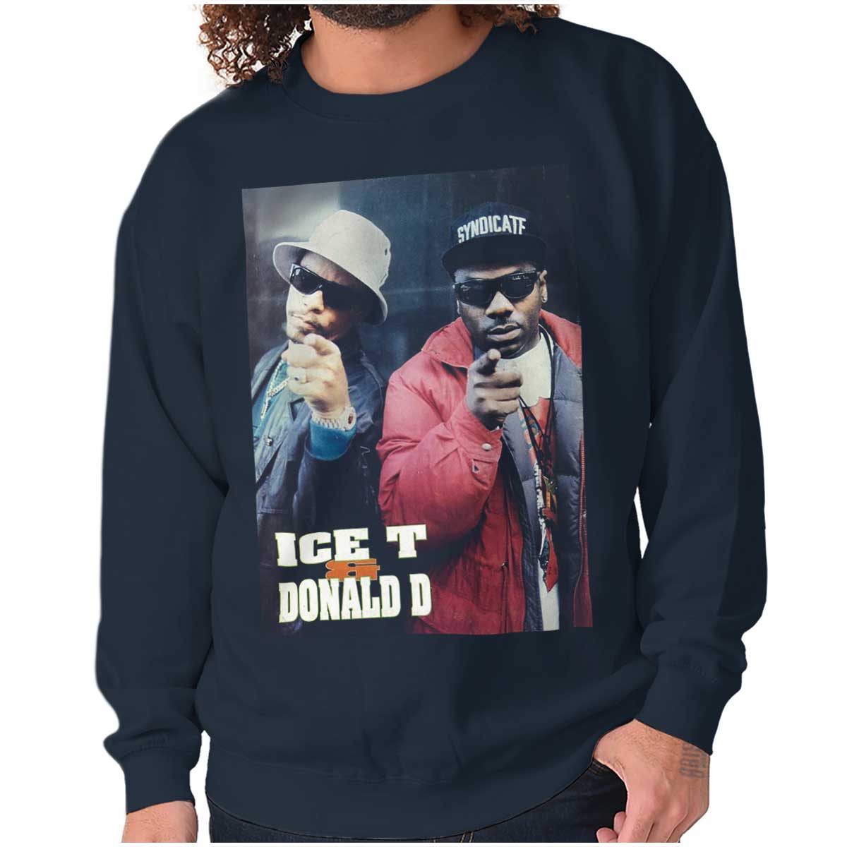 Two iconic hip-hop artists, ICE-T and Donald D, are depicted in this image wearing sunglasses and hats, symbolizing unity, strength, and determination.