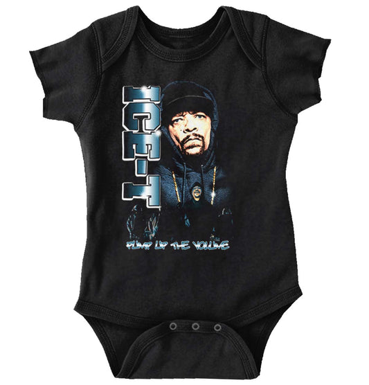 This image features the Pump Up The Volume Shirt, which showcases a hip-hop theme. It includes a picture of the OG ICE-T wearing his iconic beanie with his name on it.