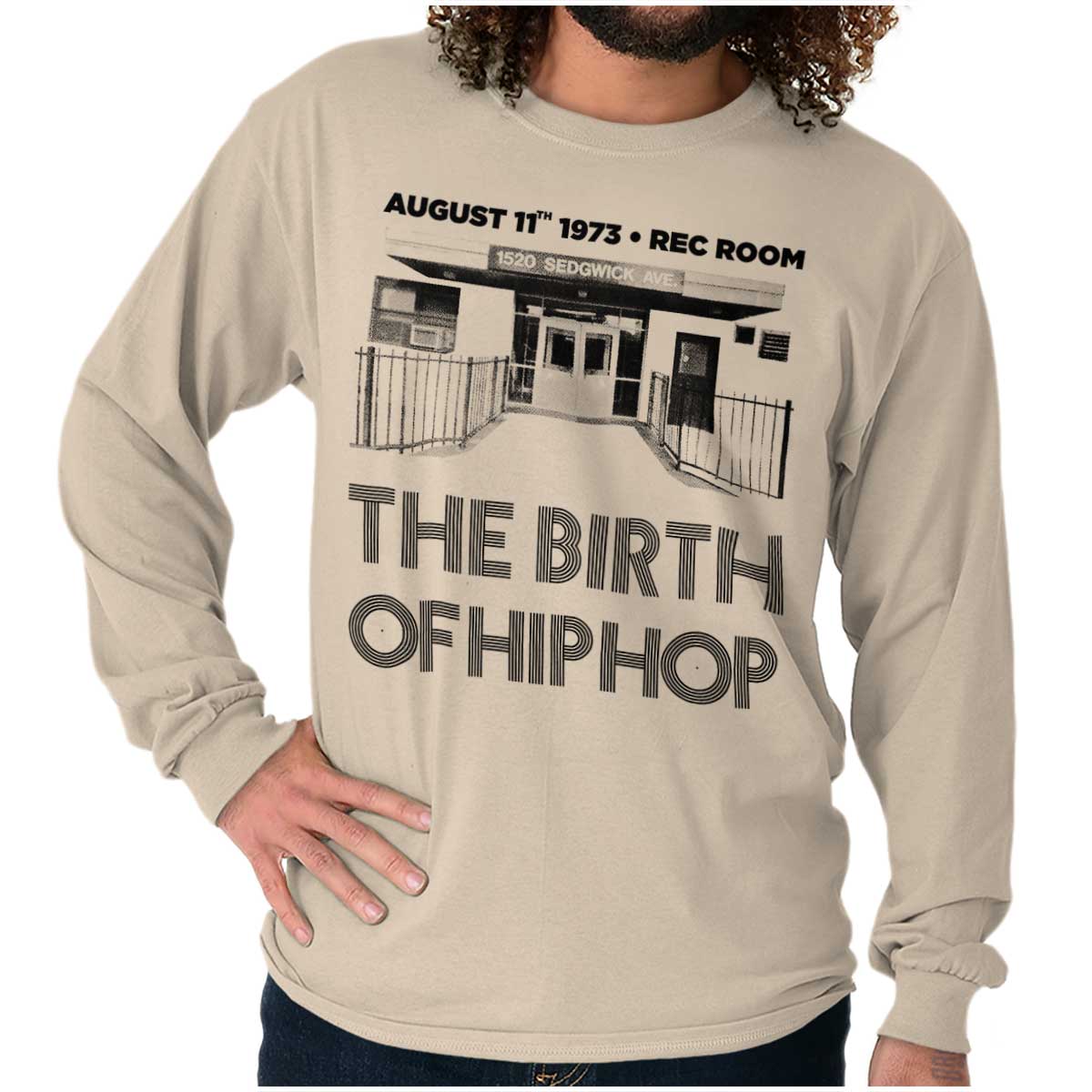 This image shows a sweatshirt that honors the birthplace of Hip Hop and the iconic moment when DJ Kool Herc brought music to life in 1973, allowing you to celebrate and proudly wear a piece of history.