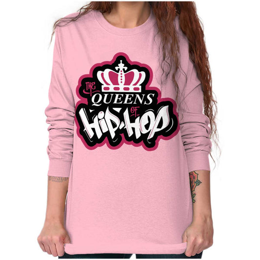 This streetwear design pays homage to influential female hip hop artists, with a graffiti-style logo of a crown in bold pink and white colors, symbolizing their confidence and vibrant energy.