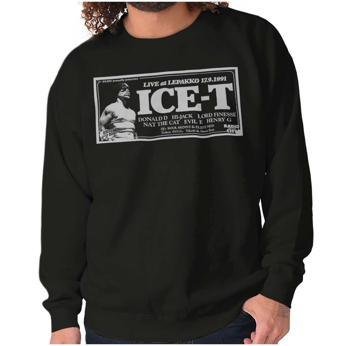 This design is a tribute to a 1991 concert with Ice-T, featuring a picture of him and celebrating the influential early '90s hip-hop era, perfect for showing appreciation to hip-hop pioneers.