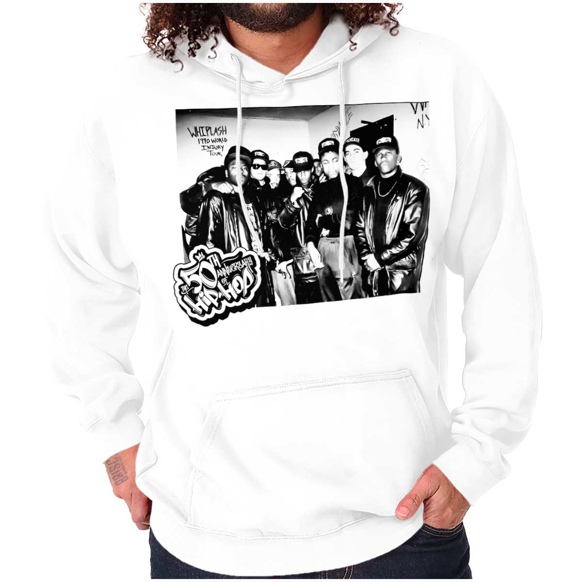 The image is a tribute to iconic hip-hop figures from the Whiplash 1990 era, including Donald-D, Henge-E, Kamanchisly, Ice-T, and DJ-Supreme, showcasing the influence and history of hip-hop.