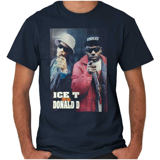 Two iconic hip-hop artists, ICE-T and Donald D, are depicted in this image wearing sunglasses and hats, symbolizing unity, strength, and determination.