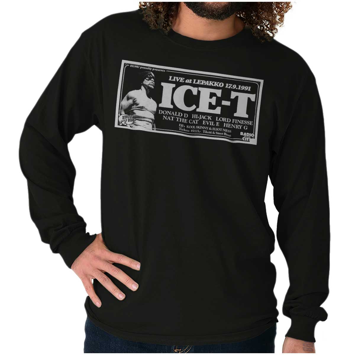 This design is a tribute to a 1991 concert with Ice-T, featuring a picture of him and celebrating the influential early '90s hip-hop era, perfect for showing appreciation to hip-hop pioneers.